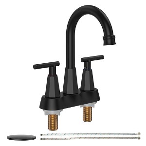Whizmax Bathroom Faucets for Sink 3 Hole, 4 inch Centerset Brushed Nickel Bathroom Sink Faucet with Pop-up Drain and 2 Supply Hoses - 1 of 4