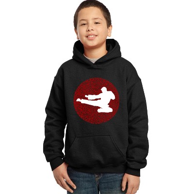 LA Pop Art Boy's Word Art Hooded Sweatshirt -Types of Martial Arts