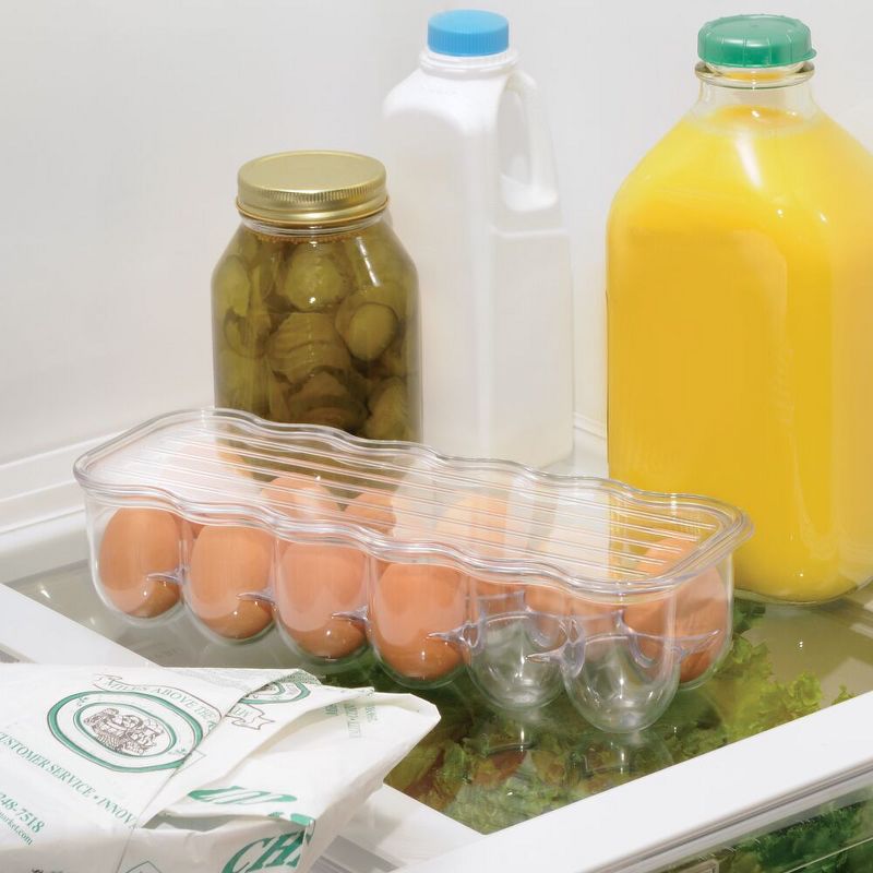 mDesign Plastic Egg Storage Tray Holder for Refrigerator, 12 Eggs, 2 Pack, Clear, 3 of 9