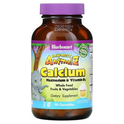 Bluebonnet Nutrition Rainforest Animalz, Calcium Magnesium & Vitamin D3, Natural Vanilla Frosting, 90 Chewables