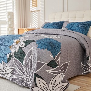 Acoinel Queen Size Blue Blooms 3-Piece Comforter Set, Soft Floral Bedding with 1 Comforter and 2 Pillowcases, Lightweight Design - 1 of 4