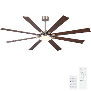 YUHAO 72 in. indoor Brushed Nickel Downrod Standard Ceiling Fan with Light, Remote Control Included and Wood Blades - 1 of 4