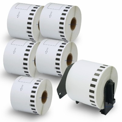 BETCKEY - 6 Rolls Compatible Brother DK-2205 62mm x 30.48m, 2-3/7inch x 100 Continuous Length Paper Tape Labels With One Refillable Cartridge