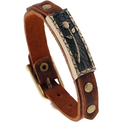 Vintage Brown Leather Bracelet with Rose Buckle Clasp, Handmade Bohemian Wrap Bracelet for Women & Men