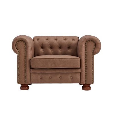 SYFERLORY Classic Chesterfield Sofa Chair for Living Room Brown Faux Leather