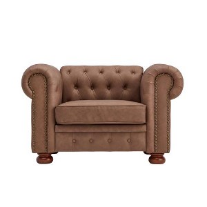 SYFERLORY Classic Chesterfield Sofa Chair for Living Room Brown Faux Leather - 1 of 1