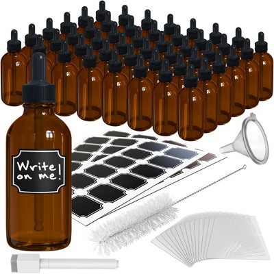 5Pcs Amber Glass Dropper Bottles With Black Caps, Measured Pipette, Funnel And Labels;30ML Glass