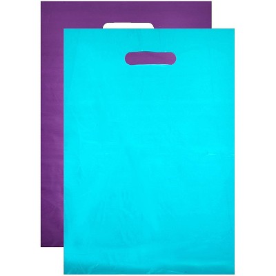 Okuna Outpost 100-Pack Plastic Shopping Bags for Merchandise with Handle (Blue, Purple, 12 x 15 in)