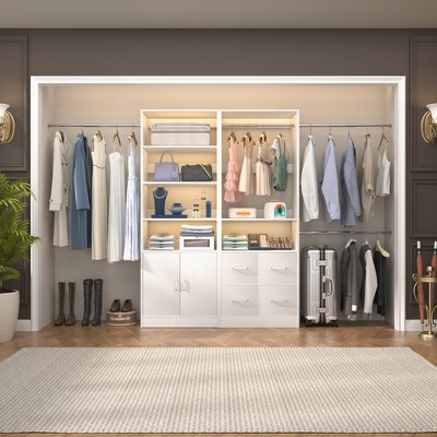 Aheaplus 49" - 128" Wooden Wardrobe System with Adjustable Shelves and Drawers