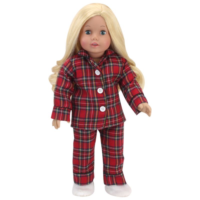 Sophia’s Red Flannel Pajamas and Slippers Set for 18" Dolls, 3 of 7