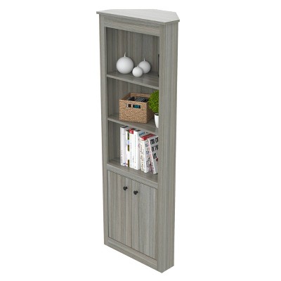 Smoke Oak 76'' Corner Bookshelf with Concealed Storage