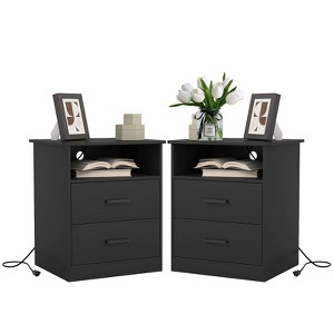 CIPACHO Black 2 Drawer Modern Nightstand with Charger Station USB Type C Ports AC Outlets and Ample Storage for Bedroom - 1 of 4