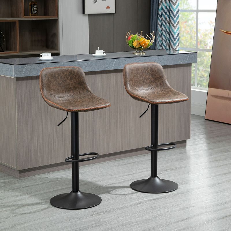 HOMCOM Adjustable Bar Stools Set of 2, Swivel Bar Height Chairs Barstools Padded with Back for Kitchen, Counter, and Home Bar, 2 of 9