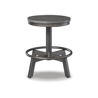 Gray Adjustable Swivel Backless Metal and Wood Counter Stool