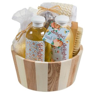 Freida & Joe Skin Care Collection in Vintage Wooden Basket Bath & Body Gift Set Luxury Body Care Mothers Day Gifts for Mom - 1 of 3