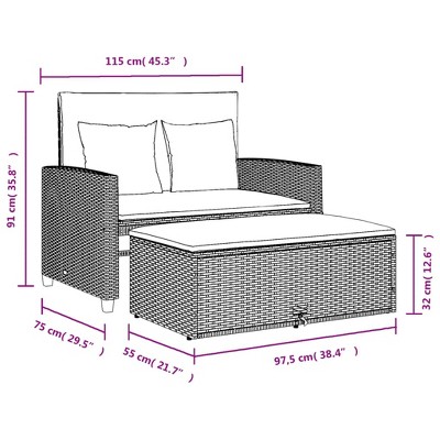 vidaXL Patio Sofa Black PE Rattan 2-Seater