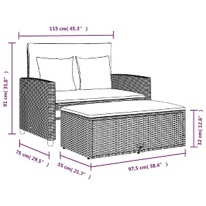 vidaXL Patio Sofa Black PE Rattan 2-Seater - 1 of 2