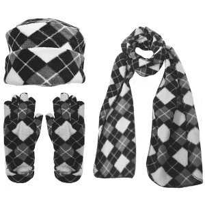 Women's Plaid 3-Piece Fleece Winter Set gloves scarf Hat - 1 of 4