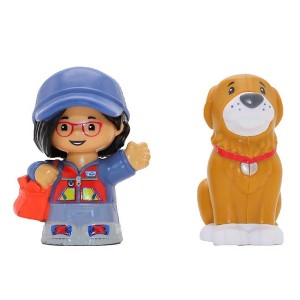 Fisher-Price Little People 2 Pack Action Toy Figure, Mail Person Girl and Brown Dog - 1 of 4