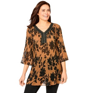 Woman Within Plus Size Embellished Pleated Blouse - 1 of 4