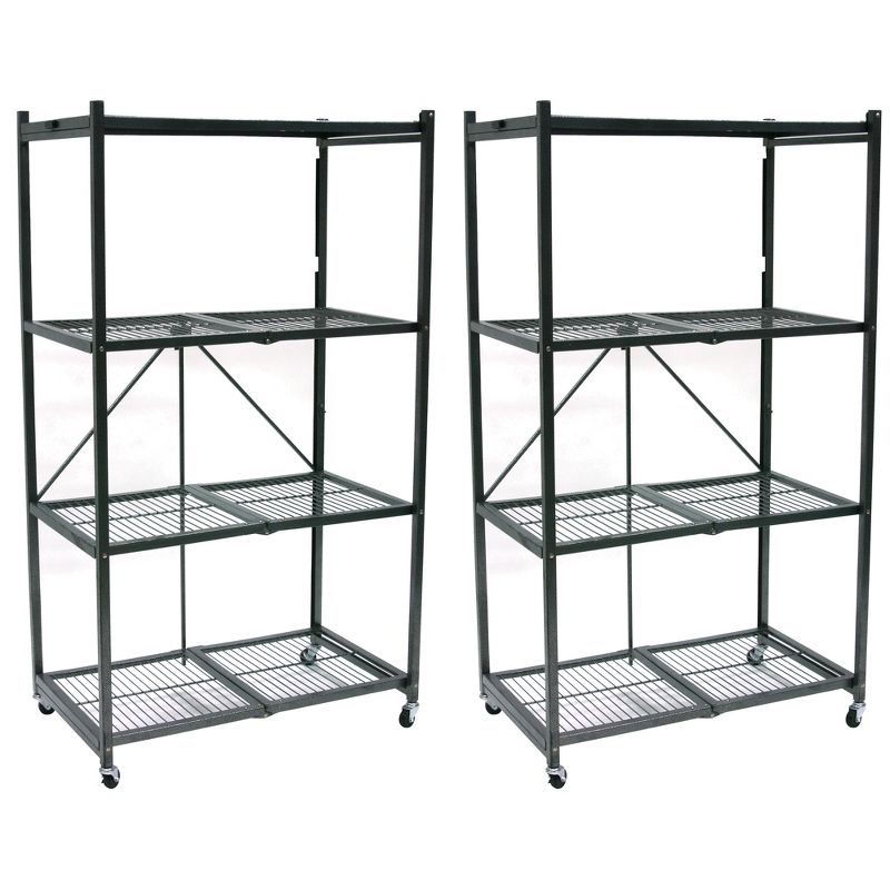 Origami 4 Tier Multipurpose Folding Storage Unit Rack with Lockable Wheels for Indoor or Outdoor Home and Office Organization, Gray (2 Pack), 1 of 7