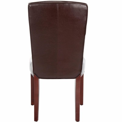 Transitional Cherry Mahogany Brown Leather Side Chair