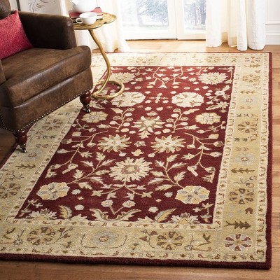 Elegant Heritage Red and Gold Hand-Tufted Wool Area Rug - 2' x 3'