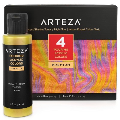 Arteza Acrylic Pouring Paint, Iridescent, Sherbert Tones, 118ml - 4 Pack (ARTZ-4101)