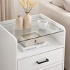 LED Night Stand with 2 Drawers, Smart End Side Table with LED Lights and Glass Top, Modern Bedside Table with Open Storage - 3 of 4
