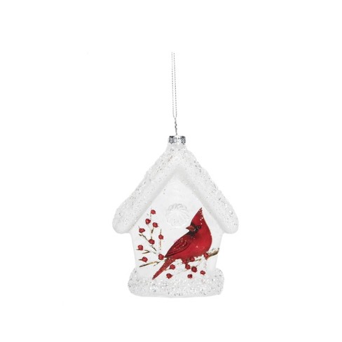 Transpac Glass Cardinal Bird House Ornament Home Decorations Christmas - image 1 of 1