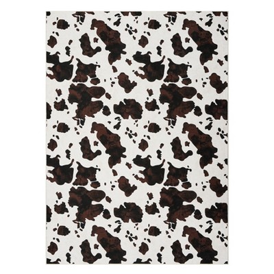 Adult Women Brown Highland Cow Print Rug for Boys Girls, Western Room Decor Carpet,Milk Cow Print Washable Decorative Rug for Living Room