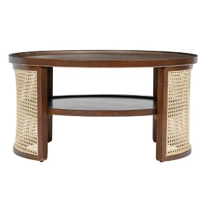 Bella Depot Round Rattan Wood Coffee Table with Storage Base - 1 of 4
