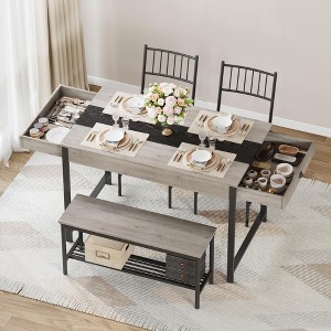Dining Table Set for 4, Small Kitchen Table and 2 Chairs for 4 with Bench, Space Saving Kitchen Table Set with Storage Drawers - 1 of 4