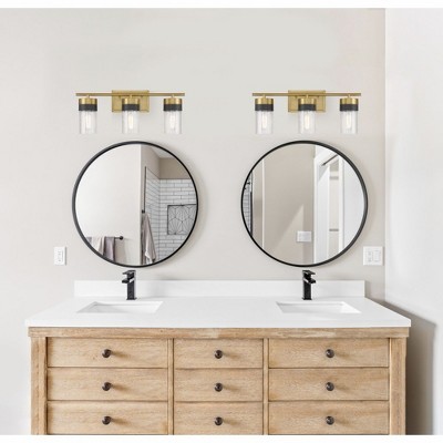Warm Brass and Black 3-Light Crackled Glass Vanity Light