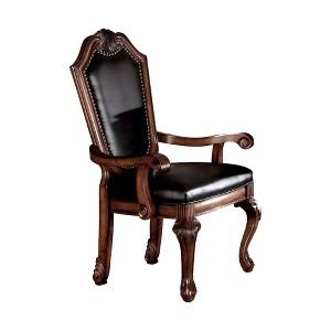 28" Chateau De Ville Dining Chair Black Synthetic Leather and Cherry Finish - Acme Furniture: Queen Anne Legs, Shell Carvings - 1 of 4