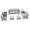 Sonkuki 7 Pieces PE Rattan Furniture Set with Side Table, Patio Chair with Cushion, Ottomans for Lawn, Light Gray - 2 of 4
