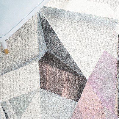 Ivory and Pink Geometric Floral 4' x 6' Synthetic Area Rug