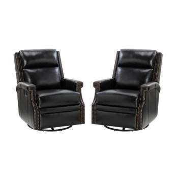 Set of 2 Favonius Wooden Upholstery Genuine Leather Swivel Rocker Recliner with Nailhead Trim for Bedroom and Living Room| ARTFUL LIVING DESIGN