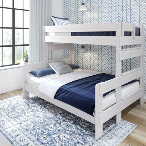 Plank beam Farmhouse Twin Xl Over Queen Bunk Bed For Adults Solid Wood White Wash Target