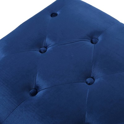 Kalani Elegant Navy Blue Velvet Tufted Ottoman