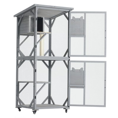 Gulches Large Cat House Outdoor Catio Cat Enclosures on Wheels,70.9" Kitty House with Upgraded Resting Box Waterproof Roof