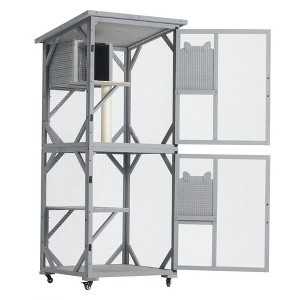 Gulches Large Cat House Outdoor Catio Cat Enclosures on Wheels,70.9" Kitty House with Upgraded Resting Box Waterproof Roof - 1 of 4