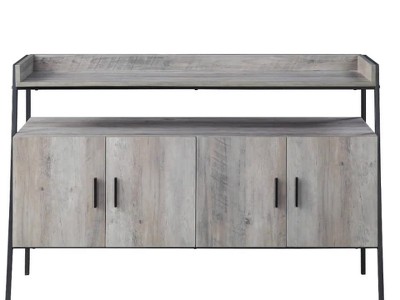 Gray Oak and Black Metal 52" TV Stand with Cabinets