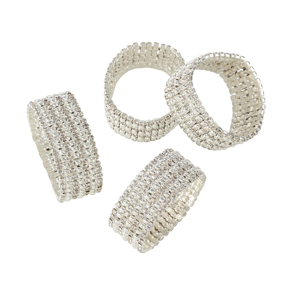 UPC 789323319197 product image for Sliver Glass Stone Jeweled Napkin Ring Set of 4 - Saro Lifestyle | upcitemdb.com