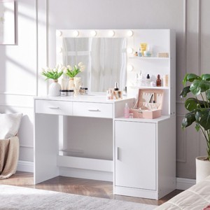 KTMBDW Vanity Desk with Mirror and Lights, 46.4" Dressing Table, 3 Level Dresser&3 Lighting Modes Adjustable Brightness, Suitable for Bedroom - 1 of 4