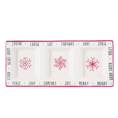 Transpac Dolomite 14 in. Multicolor Christmas Snow Stripes Divided Tray