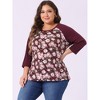 Agnes Orinda Women's Plus Size Round Neck 3/4 Raglan Sleeves Floral Printed Dressy Casual Peasant Tops - 2 of 4