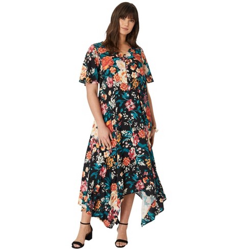 Plus size handkerchief dress with sleeves hot sale