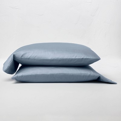 King 500 Thread Count Washed Supima Sateen Solid Pillowcase Set Deep Sky Blue - Casaluna™