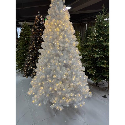 4.5/6/7.5/9/12FT Pre-Lit Artificial Christmas Tree with LEDs, PVC Branch Tips & Metal Stand - Easy Assembly Xmas Tree for Home Office Decor